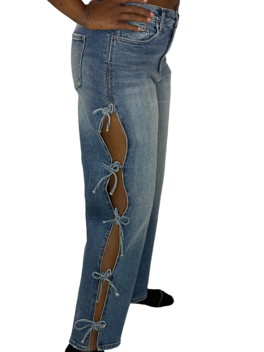 Forever Bows Baggy Mid Rise Jean