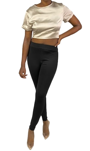 Giana Cropped Satin Shirt - Beige