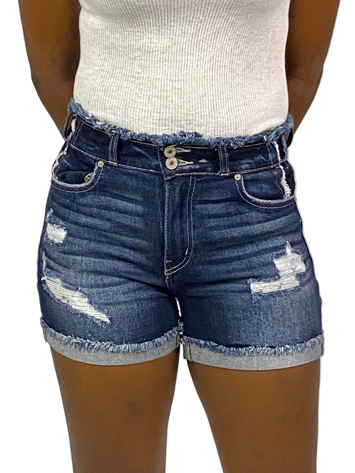 Hallie High Rise Distressed Shorts