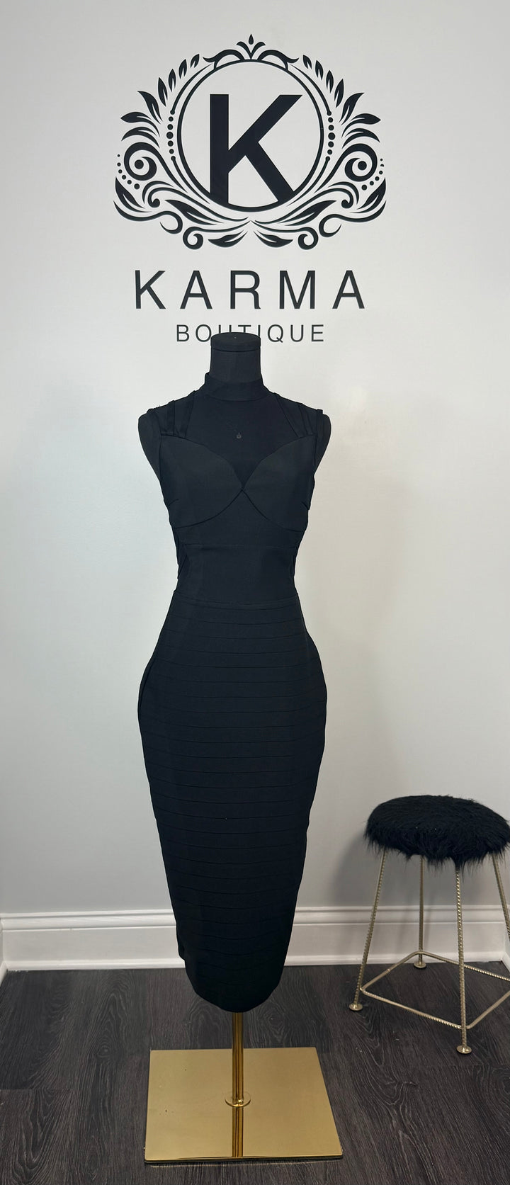 Peak-a-Boo Bandage Dress - Black