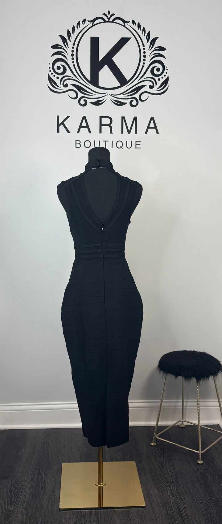 Peak-a-Boo Bandage Dress - Black