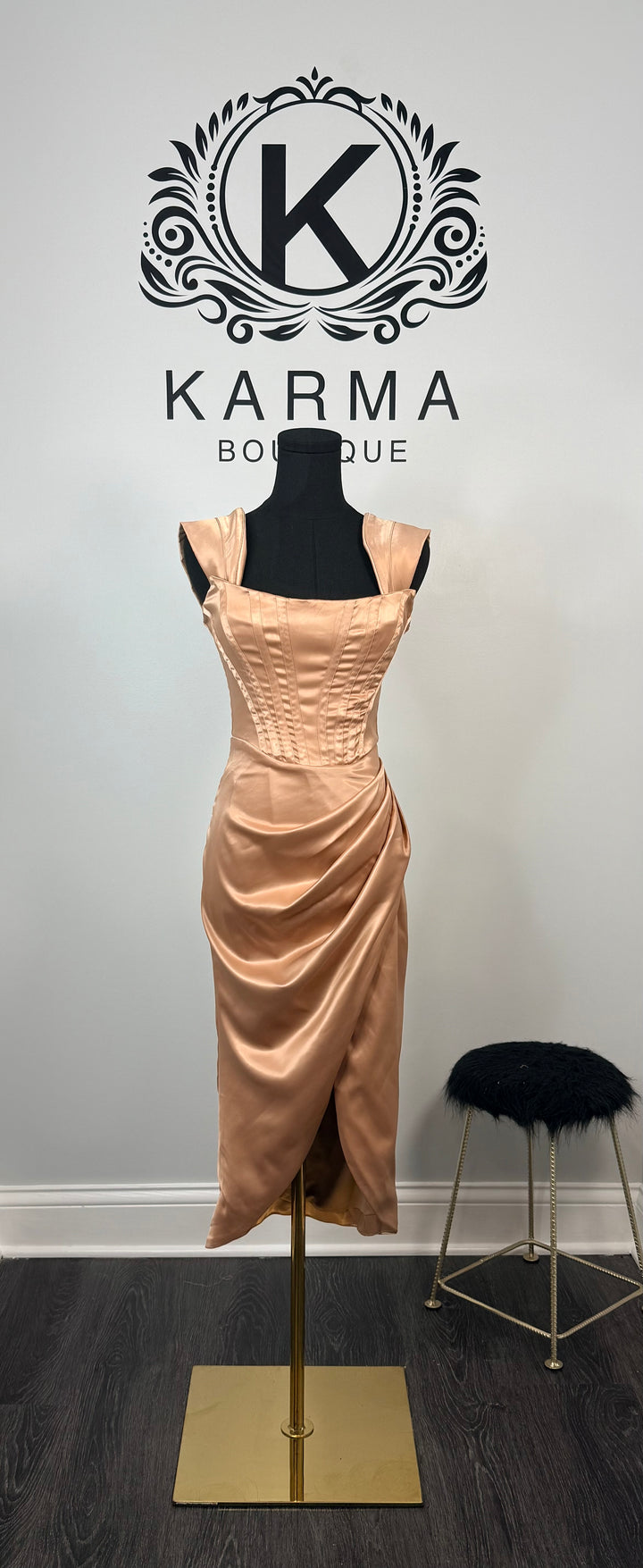 Miss Marilyn Satin Dress - Mocha