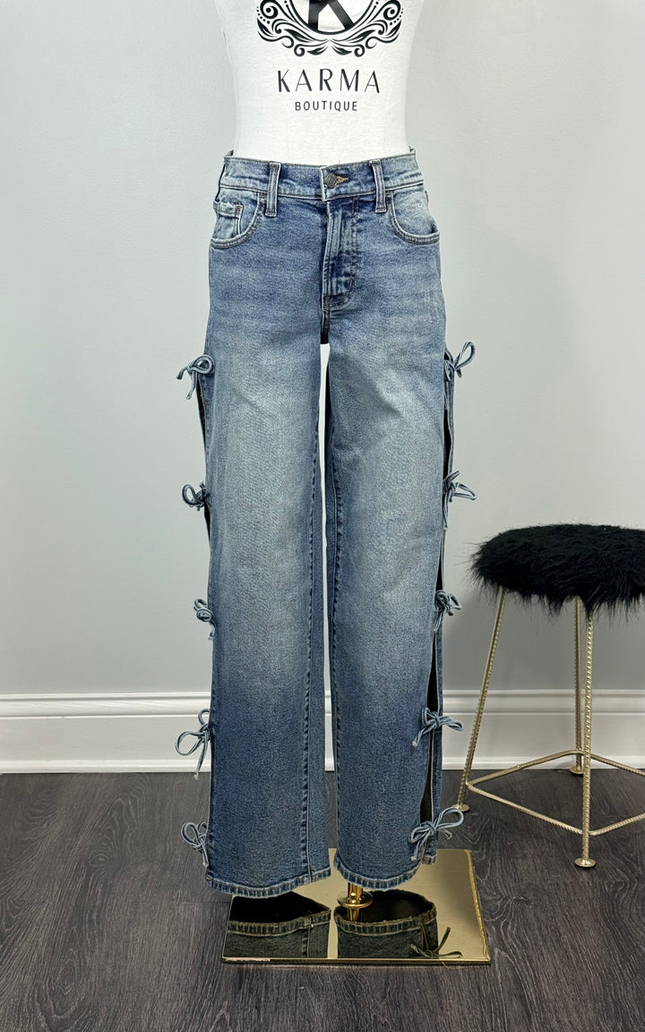 Forever Bows Baggy Mid Rise Jean