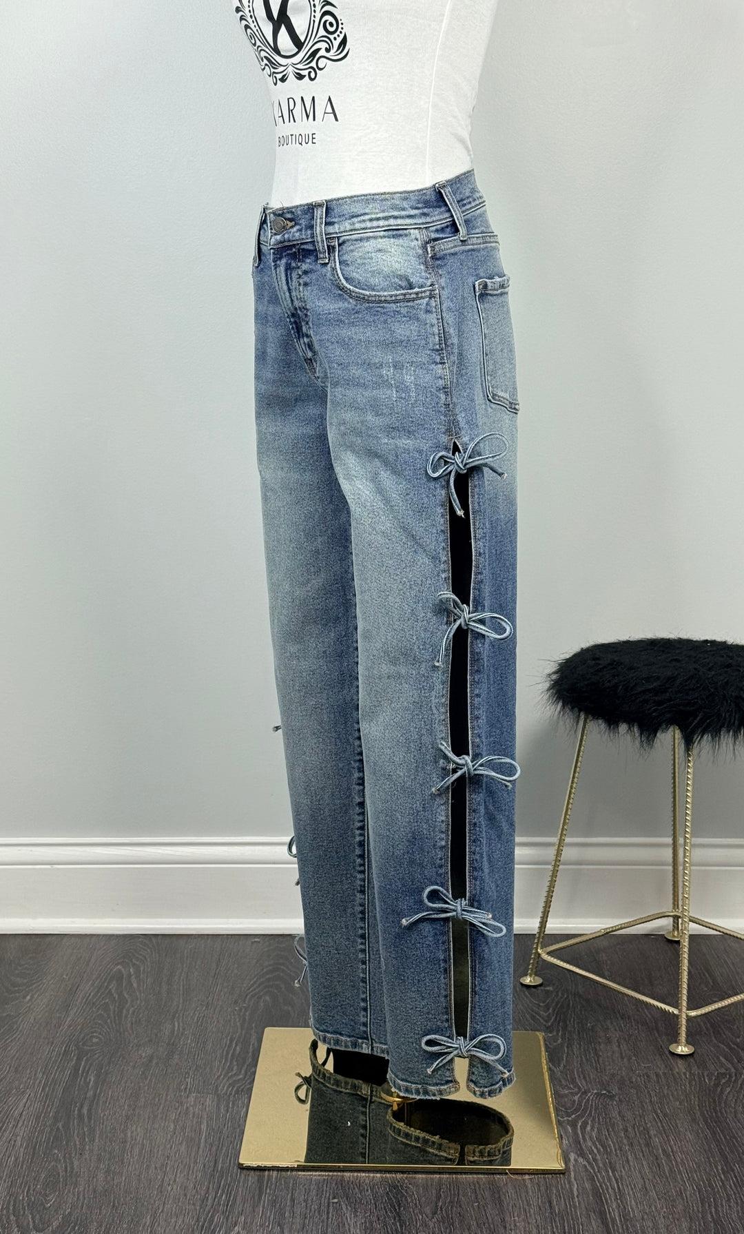 Forever Bows Baggy Mid Rise Jean