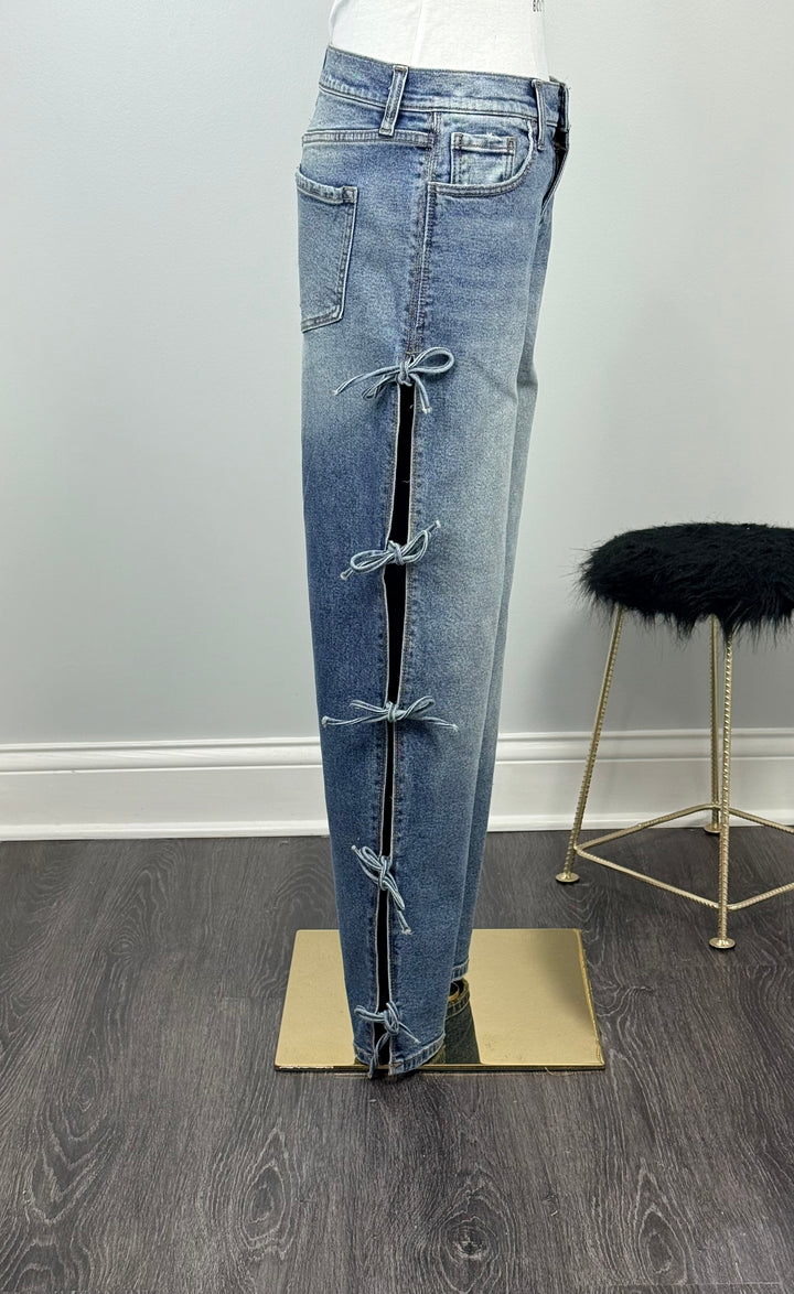 Forever Bows Baggy Mid Rise Jean