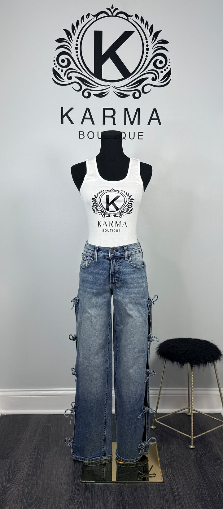 Forever Bows Baggy Mid Rise Jean