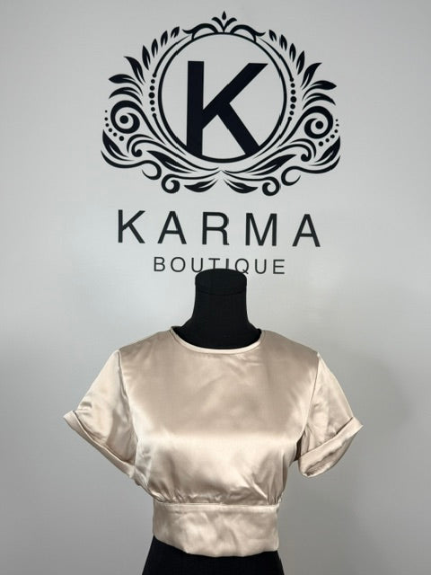 Giana Cropped Satin Shirt - Beige