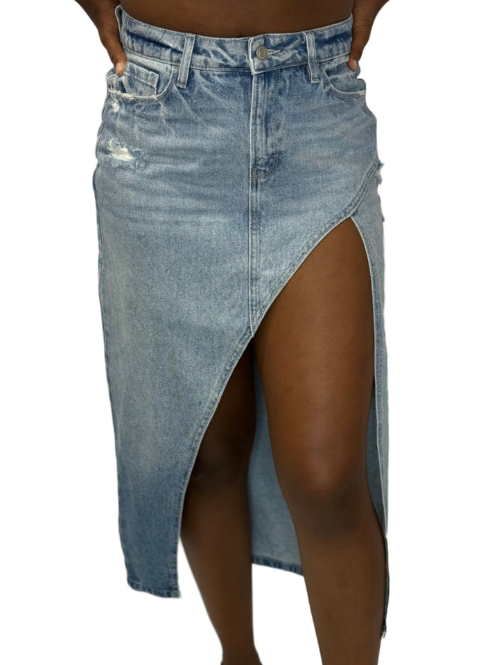Megan High Rise Midi Denim Skirt