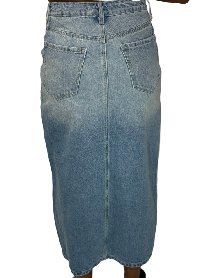 Megan High Rise Midi Denim Skirt